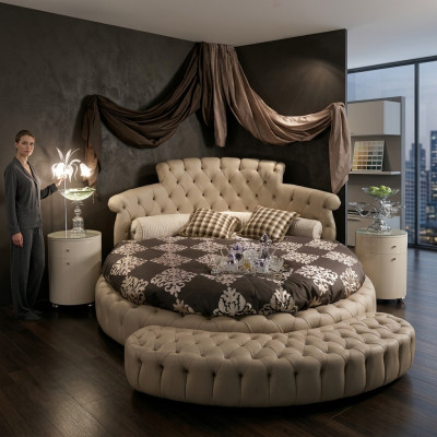 Round bed round design beds leather double hotel luxury frame