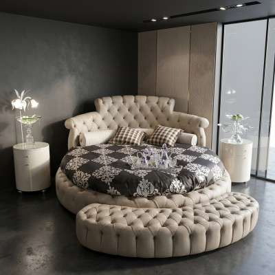 Round bed round design beds leather double hotel luxury frame