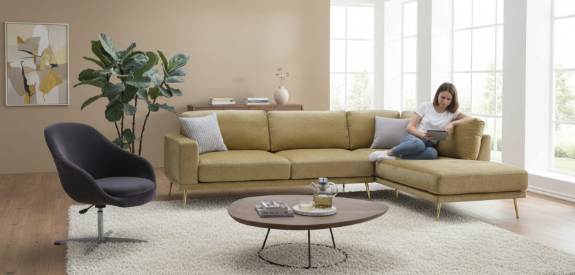 Designer fabric corner sofa L-shape sofa couch design upholstery textile decor modern