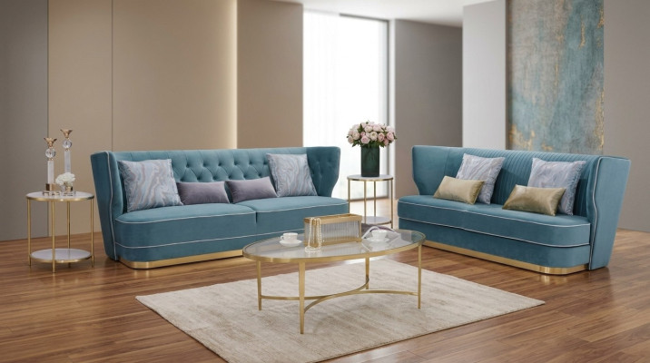 Designer Sofa Set 3+3 Seater Couch Upholstery Suite Group Metal