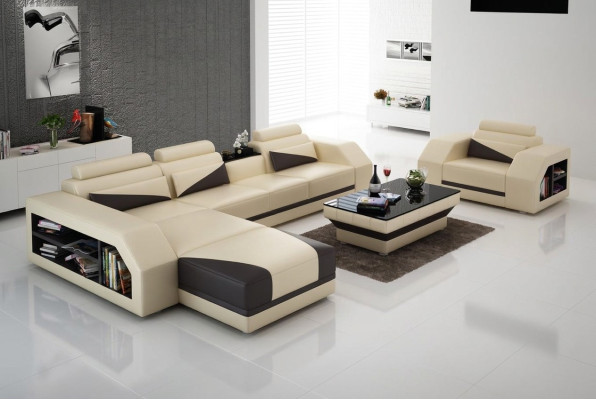 Leather sofa living area corner sofa L-shape with armchair set modern suite