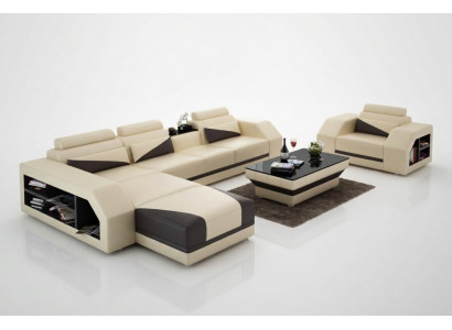 Leather sofa living area corner sofa L-shape with armchair set modern suite