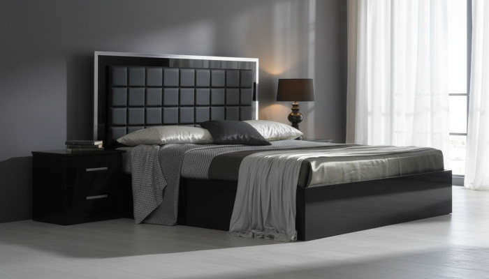 Bedroom furniture 3-piece set hotel bed + 2 high-gloss bedside tables Italy beds