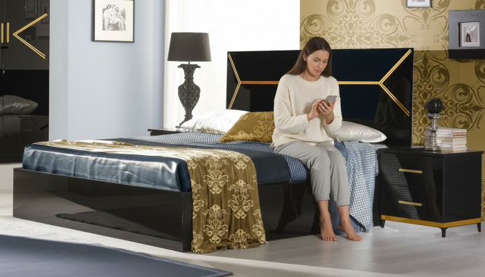 Classic bedroom set bed 2x nightstand dresser 3-piece set beds black