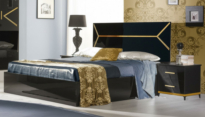 Classic bedroom set bed 2x nightstand dresser 3-piece set beds black