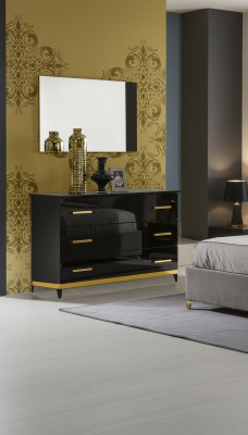 High-gloss sideboard cabinet wooden mirror dresser console set of 2