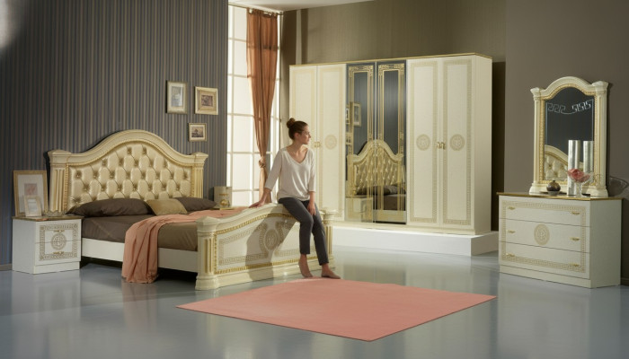 Design bedroom 3-piece. Bed 2x nightstand classic luxury bed set furniture