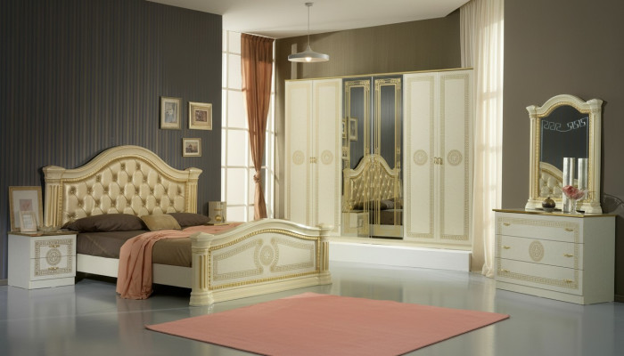 Design bedroom 3-piece. Bed 2x nightstand classic luxury bed set furniture