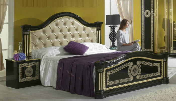 Bedroom 3-piece set bed 2x nightstand console Chesterfield upholstered beds