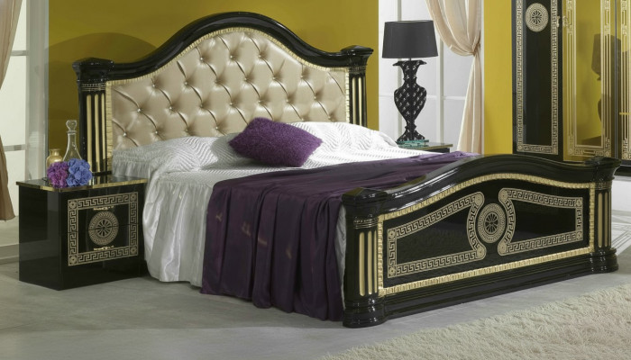 Bedroom 3-piece set bed 2x nightstand console Chesterfield upholstered beds