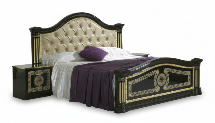 Bedroom 3-piece set bed 2x nightstand console Chesterfield upholstered beds
