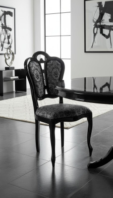 Chair Black Silver Design Living Room Dining Room Wood Chairs Upholstery Made in Italy