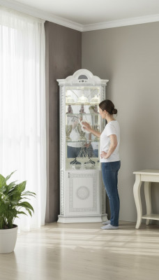 Corner Cabinet Luxury Glass Display Cabinet Wood Italian Style Furniture