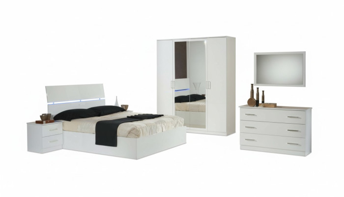 Design bedroom 6-piece complete set bed nightstand dresser mirror wood