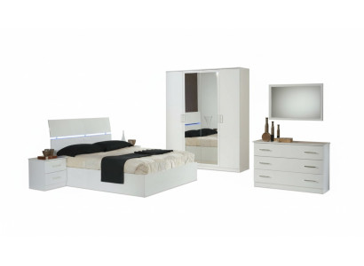Design bedroom 6-piece complete set bed nightstand dresser mirror wood