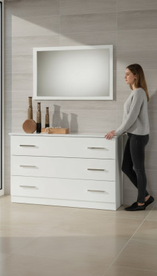 Makeup Table Console Table Sideboard Room Wood Mirror + Dresser 2-piece Set