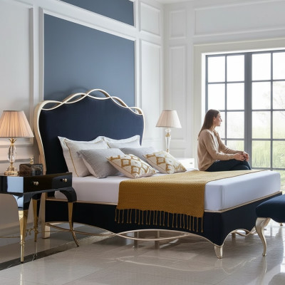 Textile design bed marriage modern hotel frame luxury sleeping room double