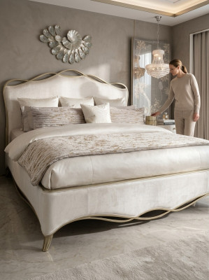 Classic wood bed double bed design upholstered bedroom