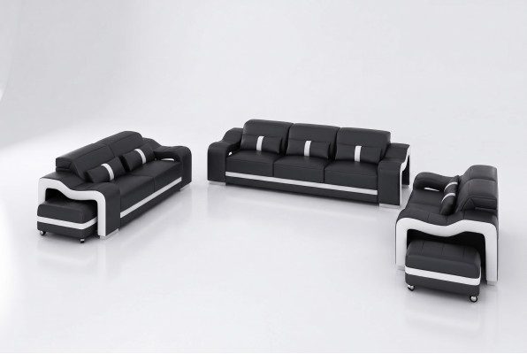 Designer Black Sofa Set 3+2+2 Seater Luxurious Leather Couch Set