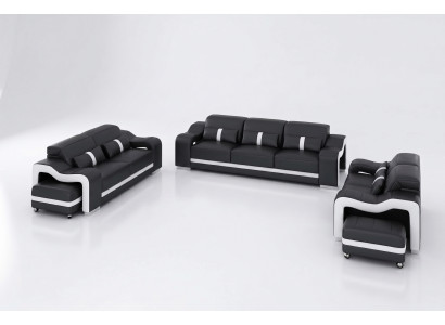 Designer Black Sofa Set 3+2+2 Seater Luxurious Leather Couch Set