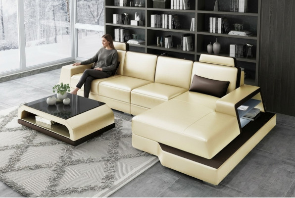 Sectional Sofa Living Landscape L Shape Upholstered Couch Leather Sofa Beige Sofas