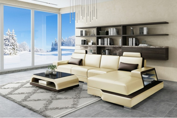 Sectional Sofa Living Landscape L Shape Upholstered Couch Leather Sofa Beige Sofas