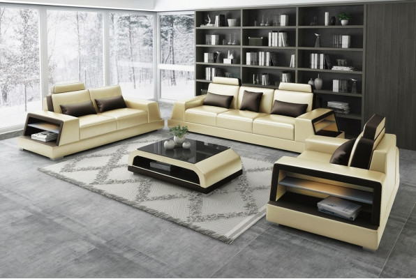 Sofa set 3-seater design sofas upholstered couches leather modern 3+3