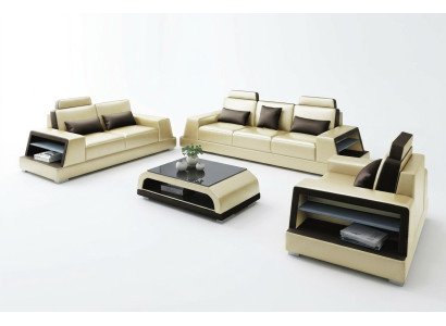 Sofa set 3-seater design sofas upholstered couches leather modern 3+3