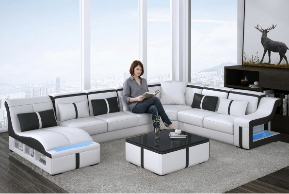 U-shaped designer corner sofa illuminated couch leather textile sofa new living landscape LED