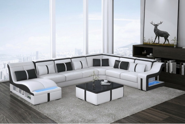 U-shaped designer corner sofa illuminated couch leather textile sofa new living landscape LED