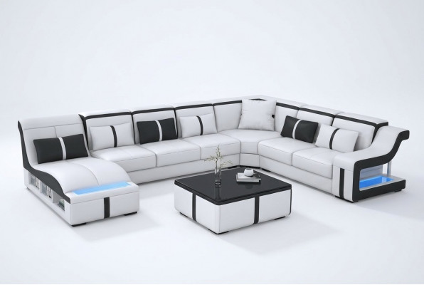 U-shaped designer corner sofa illuminated couch leather textile sofa new living landscape LED