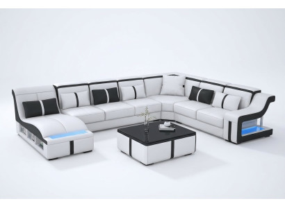 U-shaped designer corner sofa illuminated couch leather textile sofa new living landscape LED