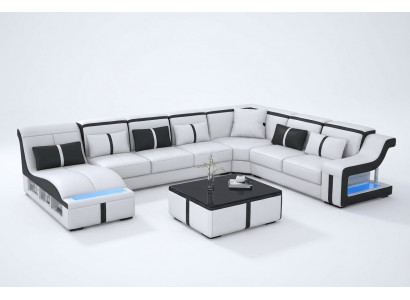 U-shaped designer corner sofa illuminated couch leather textile sofa new living landscape LED