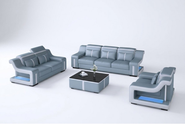 Sofa Set Upholstered Couch Sofa 322 Complete Set Design Leather 3-piece.