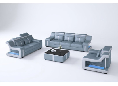 Sofa Set Upholstered Couch Sofa 322 Complete Set Design Leather 3-piece.