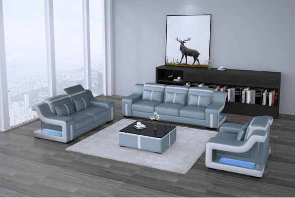 Leather Sofa Fabric 3-Seater Couch Designer Seat Cushion Set Gray New