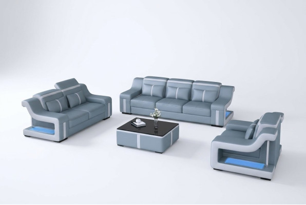 Leather Sofa Fabric 3-Seater Couch Designer Seat Cushion Set Gray New