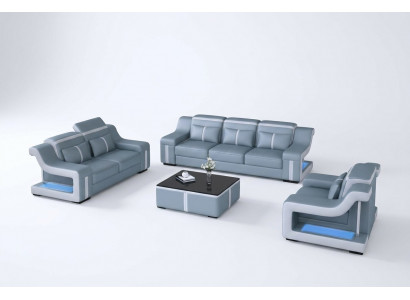 Leather Sofa Fabric 3-Seater Couch Designer Seat Cushion Set Gray New