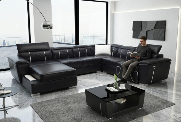 U-shaped corner sofa couch upholstery set leather textile fabric