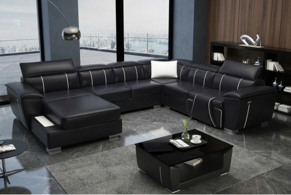 U-shaped corner sofa couch upholstery set leather textile fabric