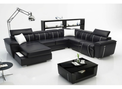 U-shaped corner sofa couch upholstery set leather textile fabric