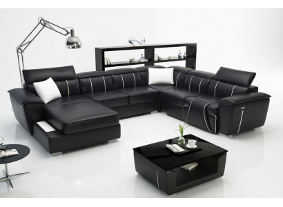 U-shaped corner sofa couch upholstery set leather textile fabric