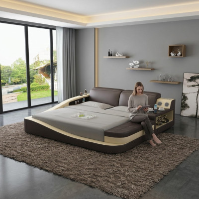 Luxury bedroom bed upholstery design leather double hotel beds textile