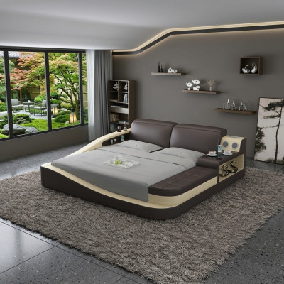 Luxury bedroom bed upholstery design leather double hotel beds textile