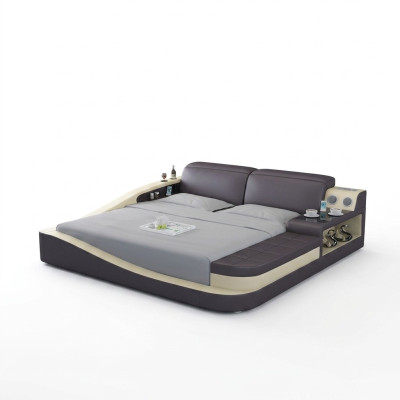 Luxury bedroom bed upholstery design leather double hotel beds textile