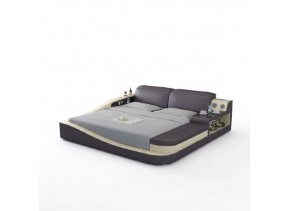 Luxury bedroom bed upholstery design leather double hotel beds textile