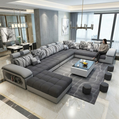 Living area corner sofa U-shaped sofa couch leather design couch fabric