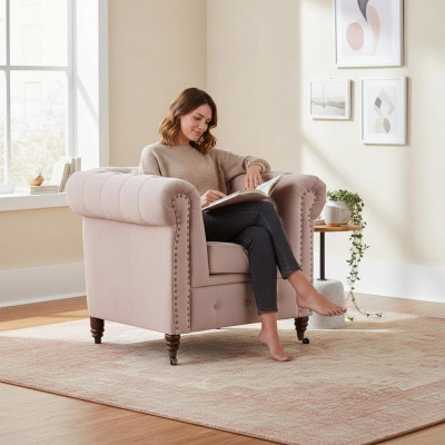 Elegant Design Chesterfield Upholstered Armchair TV Seat Club Lounge Textile