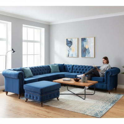 Luxury Chesterfield Designer Sofas Leather Sofa Textile Fabric XXL Big Sofas 3-piece