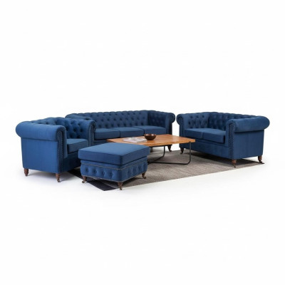 Luxury Chesterfield Designer Sofas Leather Sofa Textile Fabric XXL Big Sofas 3-piece